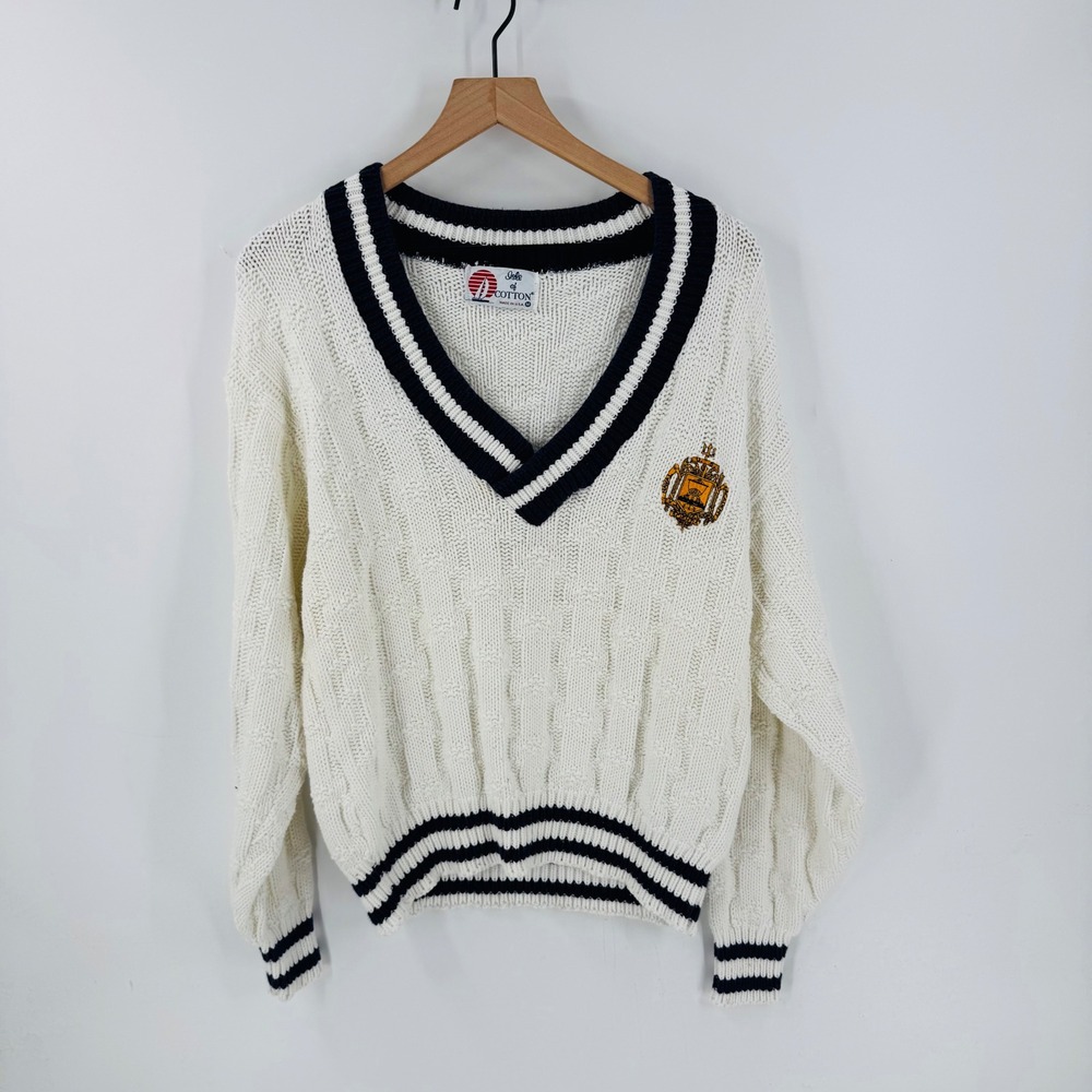 Vintage Isle of Cotton US Naval Academy‎ Cable Knit Sweater Size M USA Heritage